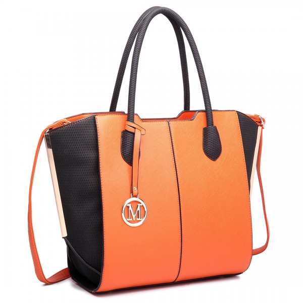 LT6625 - Miss Lulu Ladies Large Tote Bag Faux Leather Orange