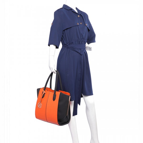 LT6625 - Miss Lulu Ladies Large Tote Bag Faux Leather Orange