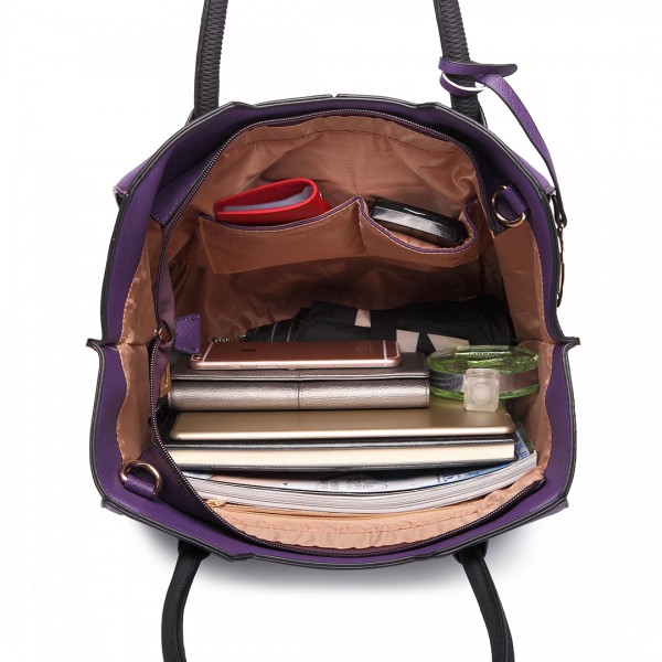 LT6625 - Miss Lulu Ladies Large Tote Bag Faux Leather Purple