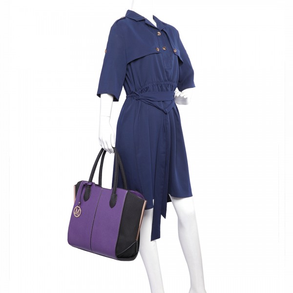 LT6625 - Miss Lulu Ladies Large Tote Bag Faux Leather Purple