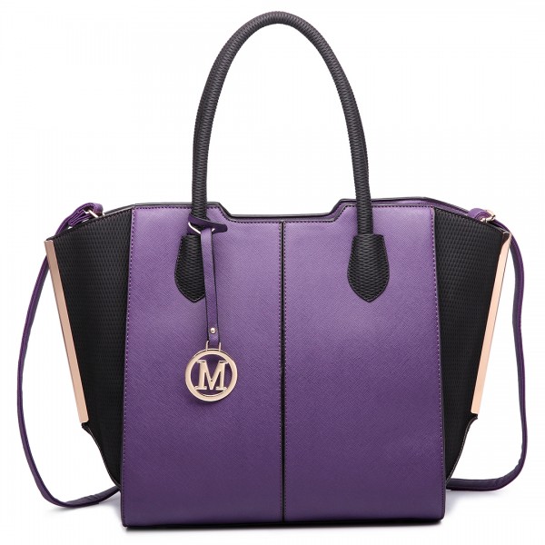 LT6625 - Miss Lulu Ladies Large Tote Bag Faux Leather Purple