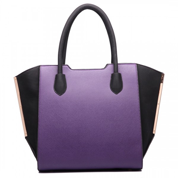 LT6625 - Miss Lulu Ladies Large Tote Bag Faux Leather Purple