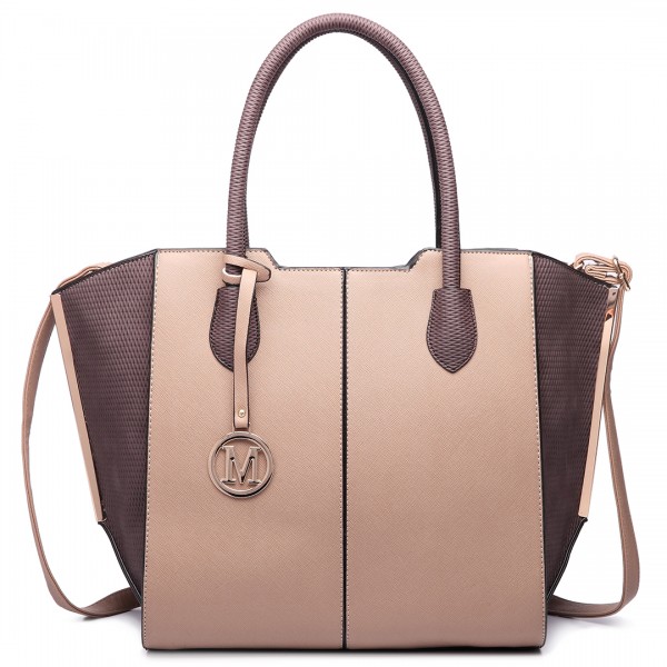 LT6625 - Miss Lulu Ladies Large Tote Bag Faux Leather Tan