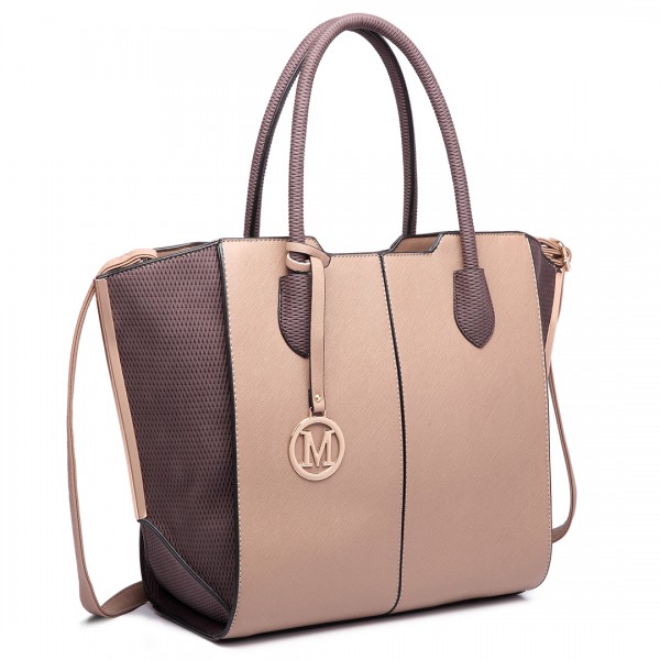 LT6625 - Miss Lulu Ladies Large Tote Bag Faux Leather Tan