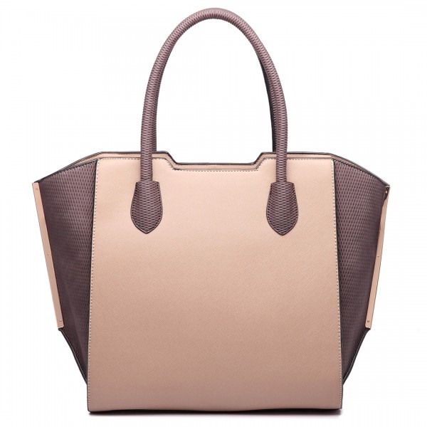 LT6625 - Miss Lulu Ladies Large Tote Bag Faux Leather Tan