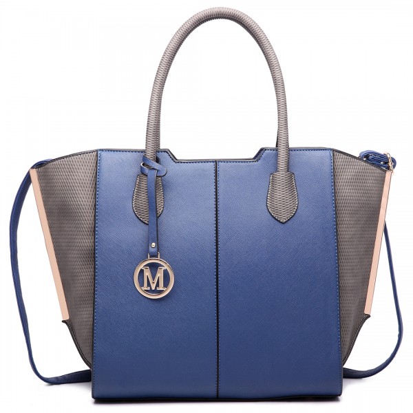 LT6625 - Miss Lulu Ladies Large Tote Bag Faux Leather Navy