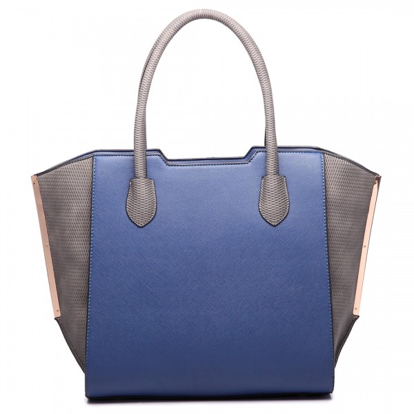 LT6625 - Miss Lulu Ladies Large Tote Bag Faux Leather Navy
