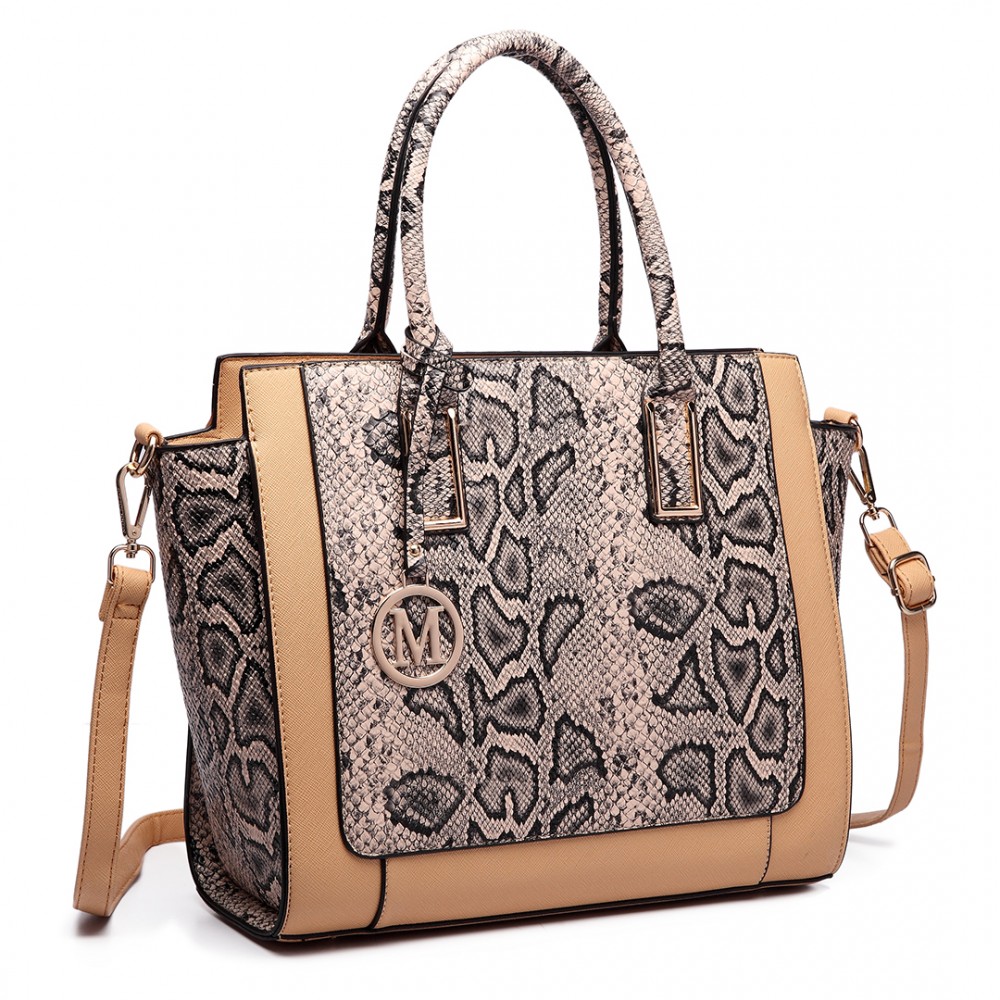 Faux Snakeskin Beige and Black Mini Shoulder Bag main image 0