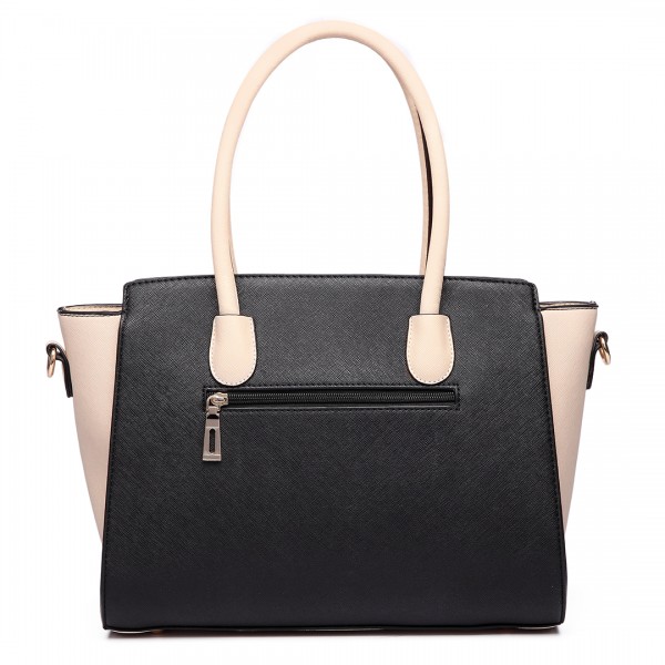 LT6627 - Miss Lulu Faux Leather Large Winged Tote Bag Handbag Black/Beige