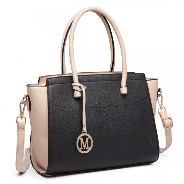 LT6627 - Miss Lulu Faux Leather Large Winged Tote Bag Handbag Black/Beige