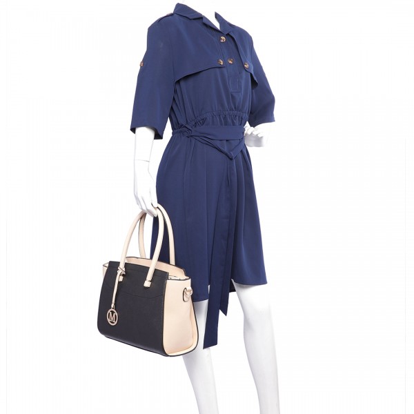LT6627 - Miss Lulu Faux Leather Large Winged Tote Bag Handbag Black/Beige