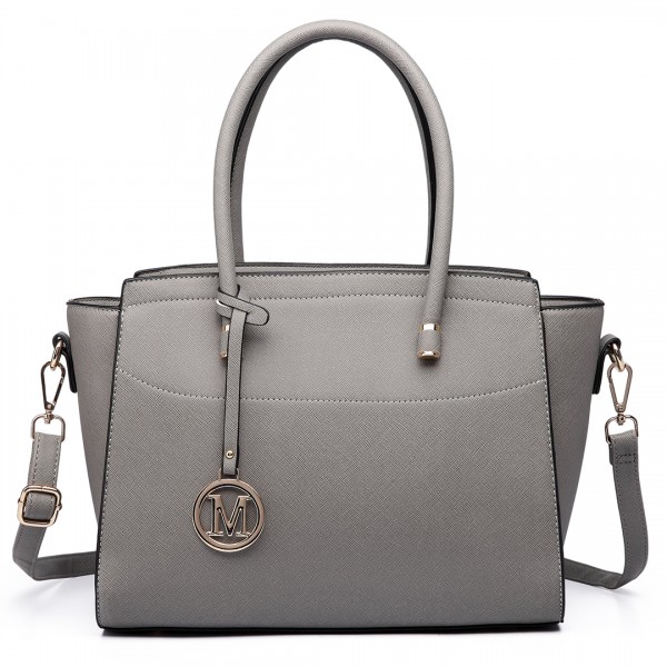 LT6627 - Miss Lulu Faux Leather Large Winged Tote Bag Handbag Grey
