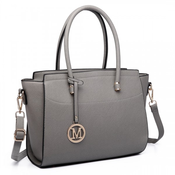 LT6627 - Miss Lulu Faux Leather Large Winged Tote Bag Handbag Grey