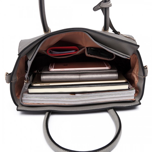 LT6627 - Miss Lulu Faux Leather Large Winged Tote Bag Handbag Grey