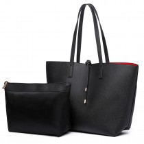 LT6628 - Miss Lulu Women Reversible Contrast Shopper Tote Bag Black