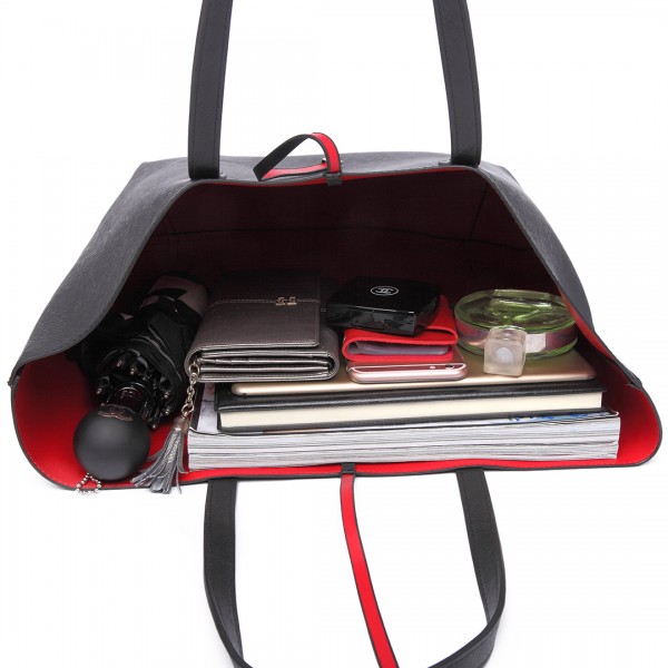 LT6628-Frauen-doppelte Seiten PU-lederne Handtaschen-Tasche enthalten ein Schulter-Kreuz-Körper-Beutelschwarzes LT6628-Frauen-doppelte Seiten PU-lederne Handtaschen-Tasche enthalten ein Schulter-Kreuz-Körper-Beutelschwarzes