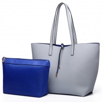 LT6628 - Miss Lulu Women Reversible Contrast Shopper Tote Bag Grey