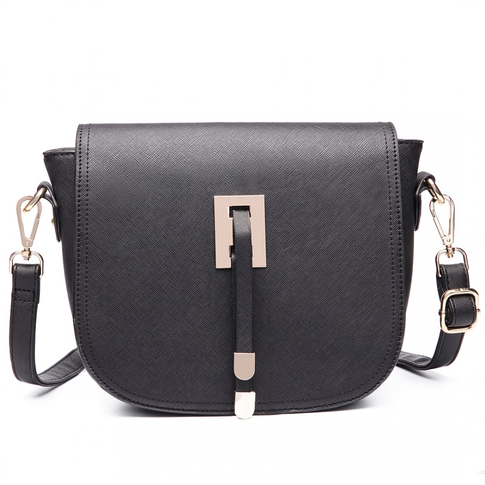 LT6631 Miss Lulu Faux Leather Cross Body Satchel Bag Black