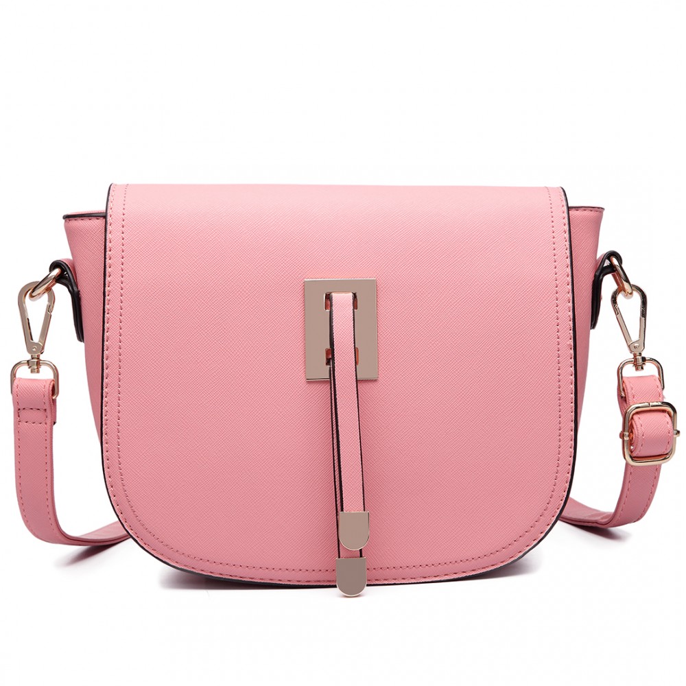 LT6631 Miss Lulu Faux Leather Cross Body Satchel Bag Pink