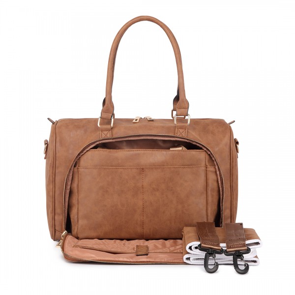 LT6638 - Miss Lulu Leather Look Maternity Changing Shoulder Bag Brown
