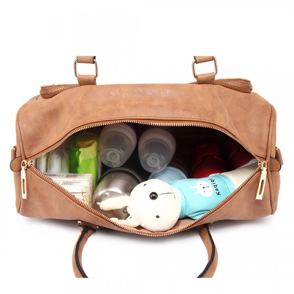LT6638 - Miss Lulu Leather Look Maternity Changing Shoulder Bag Brown