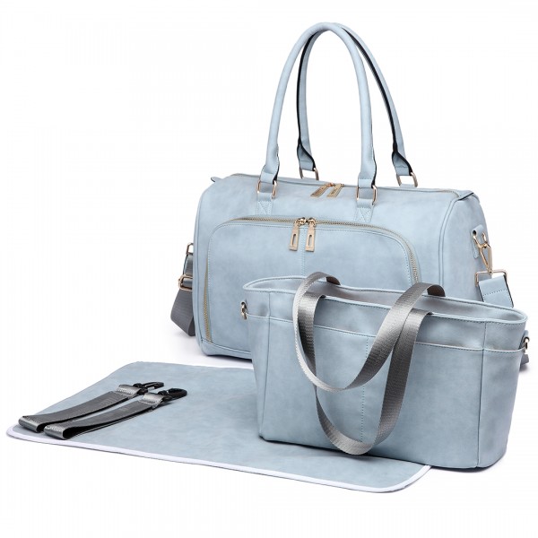 LT6638 - Miss Lulu Leather Look Maternity Changing Shoulder Bag Light Blue
