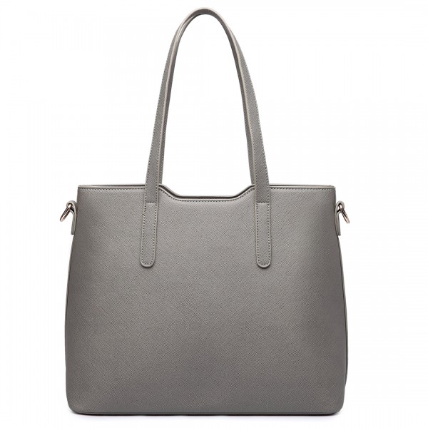LT6648 - Miss Lulu Three Piece Tote Shoulder Bag And Clutch - Grey LT6648 - Miss Lulu Three Piece Tote Shoulder Bag And Clutch - Grey