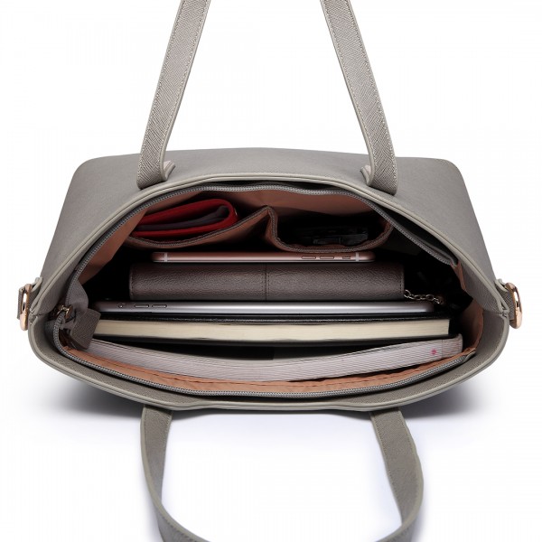 LT6648 - Miss Lulu Three Piece Tote Shoulder Bag And Clutch - Grey LT6648 - Miss Lulu Three Piece Tote Shoulder Bag And Clutch - Grey