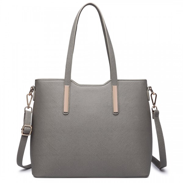 LT6648 - Miss Lulu Three Piece Tote Shoulder Bag And Clutch - Grey LT6648 - Miss Lulu Three Piece Tote Shoulder Bag And Clutch - Grey