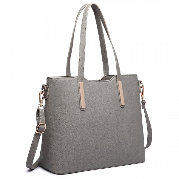 LT6648 - Miss Lulu Three Piece Tote Shoulder Bag And Clutch - Grey LT6648 - Miss Lulu Three Piece Tote Shoulder Bag And Clutch - Grey