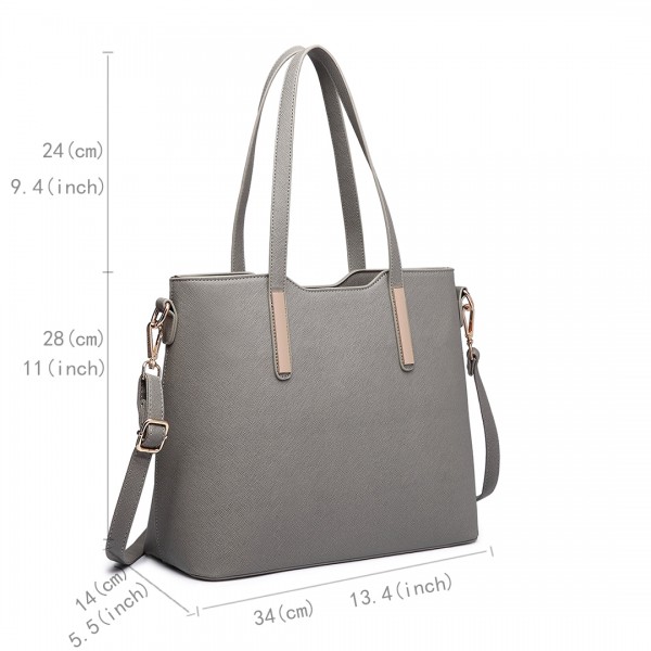 LT6648 - Miss Lulu Three Piece Tote Shoulder Bag And Clutch - Grey LT6648 - Miss Lulu Three Piece Tote Shoulder Bag And Clutch - Grey