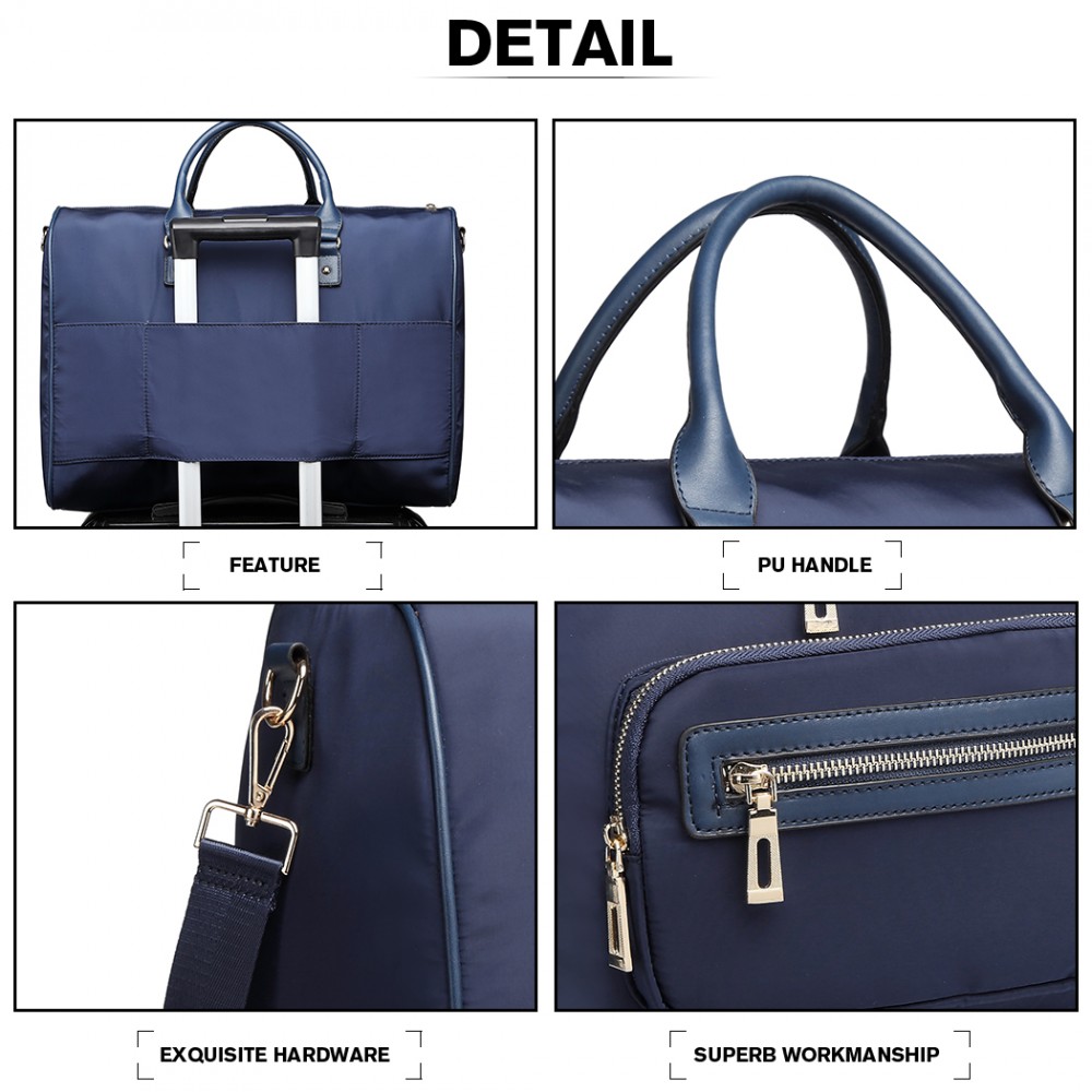 LT6853 Miss Lulu Nylon Multi Pocket Hand Luggage Travel Bag Navy