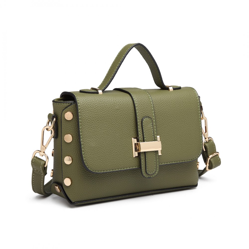 LT6858 Miss Lulu Mini Studded Satchel Style Cross Body Bag Green