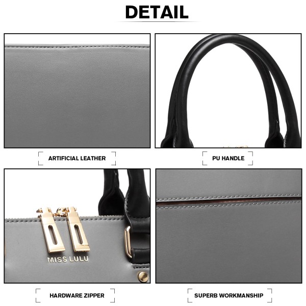 LT6905 - Panna Lulu Contrasting Detail Bowling Style Shoulder Bag - Grey