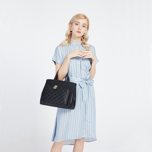 LT6921 - Miss Lulu Classic Quilted Handbag - Black