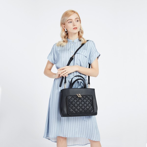 LT6921 - Miss Lulu Classic Quilted Handbag - Black