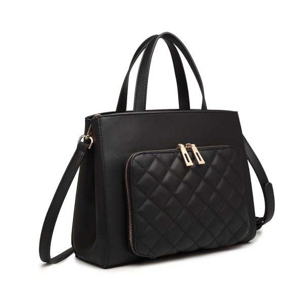 LT6921 - Miss Lulu Classic Quilted Handbag - Black