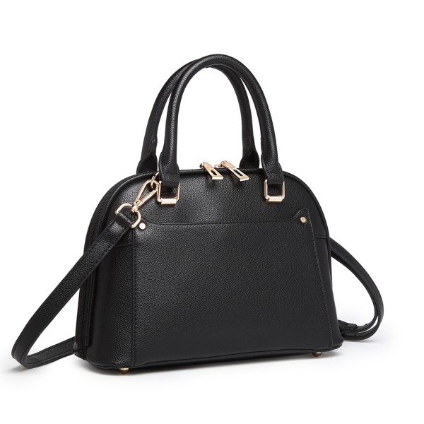 LT6922 - Miss Lulu Classic Bowler Handbag - Black