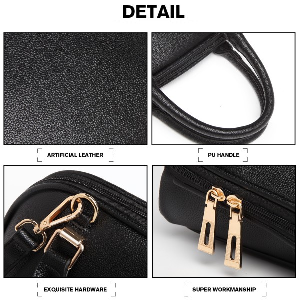 LT6922 - Miss Lulu Classic Bowler Handbag - Black