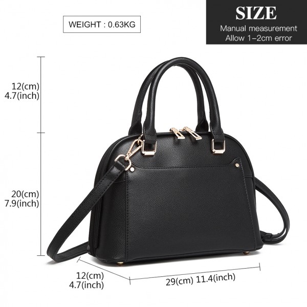 LT6922 - Miss Lulu Classic Bowler Handbag - Black