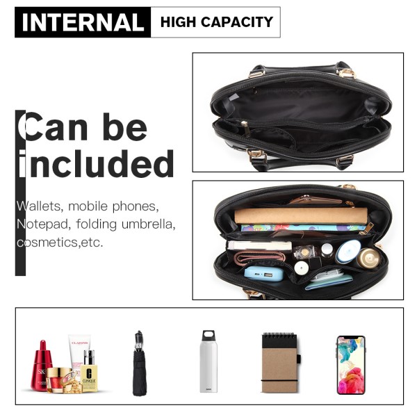 LT6922 - Miss Lulu Classic Bowler Handbag - Black