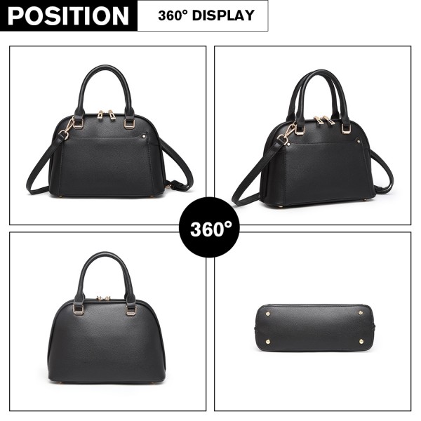 LT6922 - Miss Lulu Classic Bowler Handbag - Black