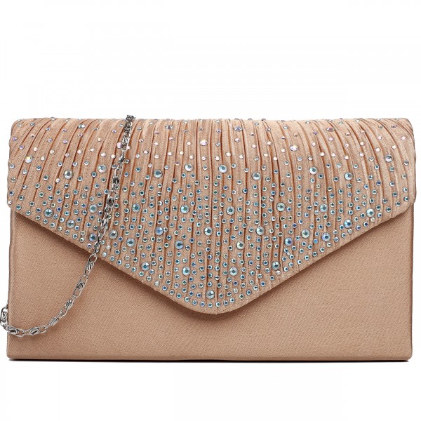 LY1682 Miss Lulu Structured Diamante Studded Envelope Clutch Bag