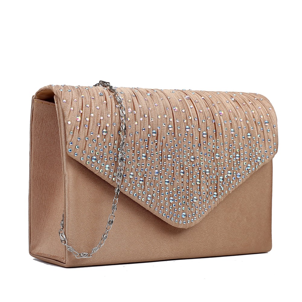 LY1682 Miss Lulu Structured Diamante Studded Envelope Clutch Bag