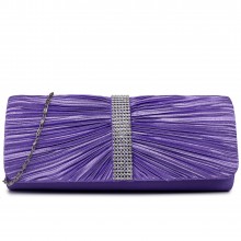 LY1683 - Miss Lulu Ruched Diamante Studded Evening Clutch Bag Purple