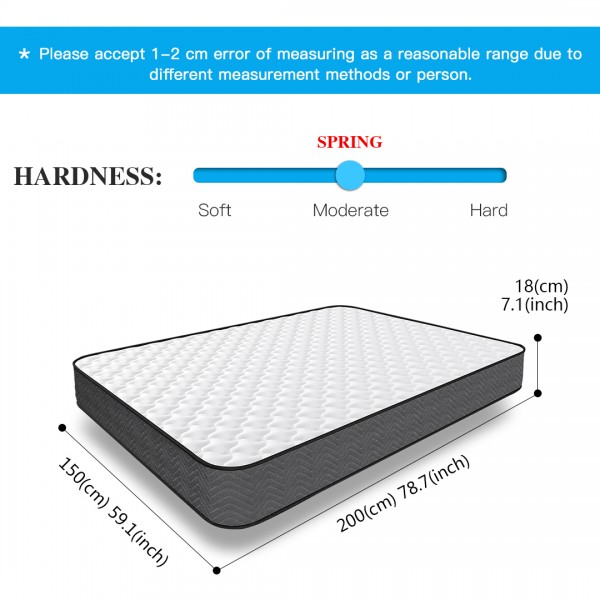 MTS001 - Good Nite King Size Memory Foam & Spring Mattress-150x200x18cm-Quilted, Hypoallergenic, Breathable Design with Lumbar Support