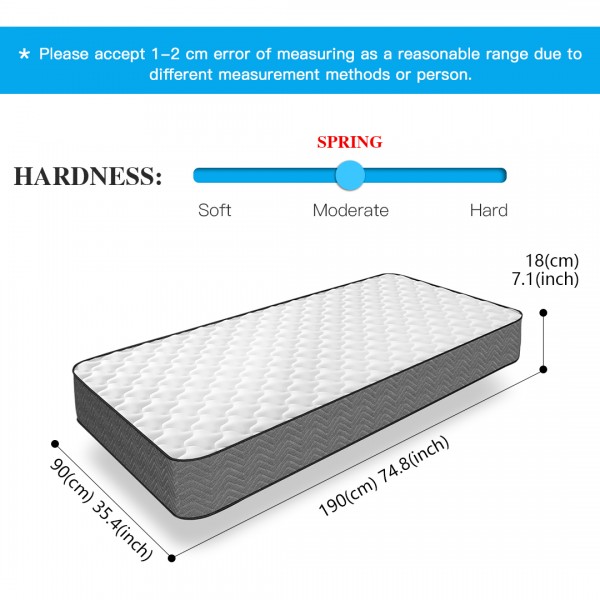 MTS001 - Good Nite Single Memory Foam & Spring Mattress-90x190x18cm-Quilted, Hypoallergenic, Breathable Design with Lumbar Support
