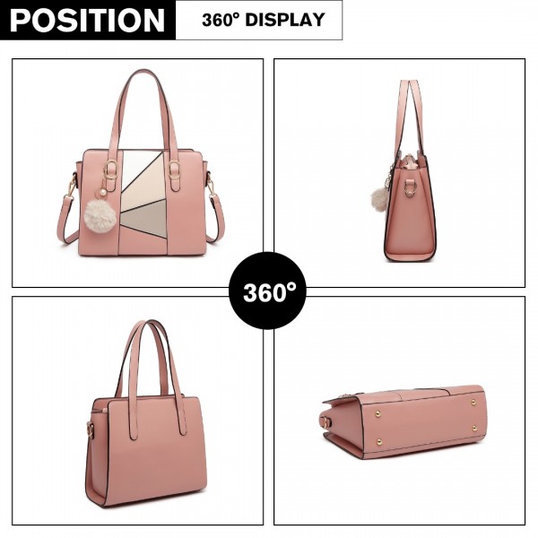 LG2051 - Miss Lulu Colour Block Cross-Body Handbag - Pink