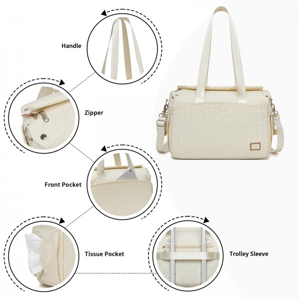 BCM2517 - Miss Lulu Stylish and Spacious Maternity Diaper Bag with Insulated Baby Bottle Pockets,Wet-Dry Separation,Stroller Strap - Beige