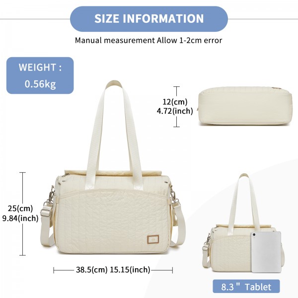 BCM2517 - Miss Lulu Stylish and Spacious Maternity Diaper Bag with Insulated Baby Bottle Pockets,Wet-Dry Separation,Stroller Strap - Beige